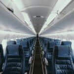 blue airplane interior with seats